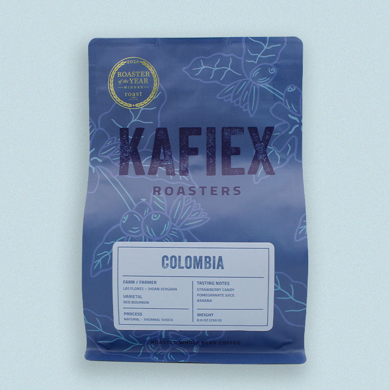 Jhoan Vergara Las Flores Red Bourbon Creamy Cultured Brilliance coffee, Huila Colombia — strawberry, pomegranate and banana notes