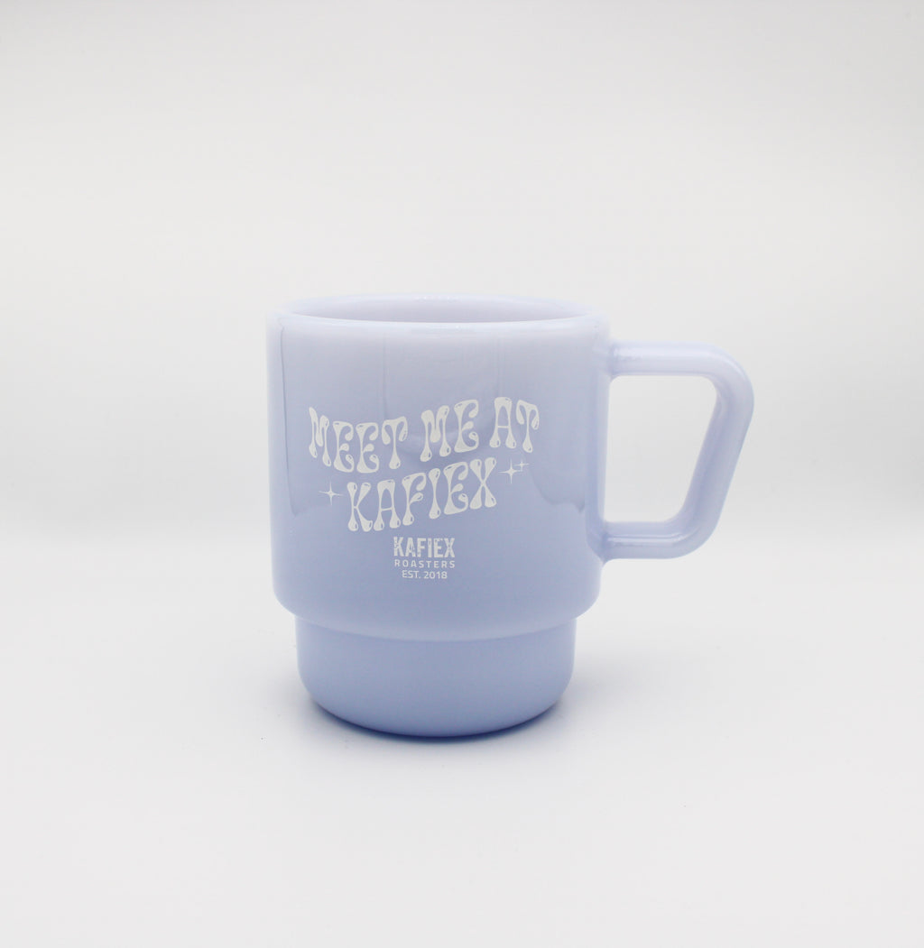 Meet Me at Kafiex – Mist 8 oz Milk Glass Mug