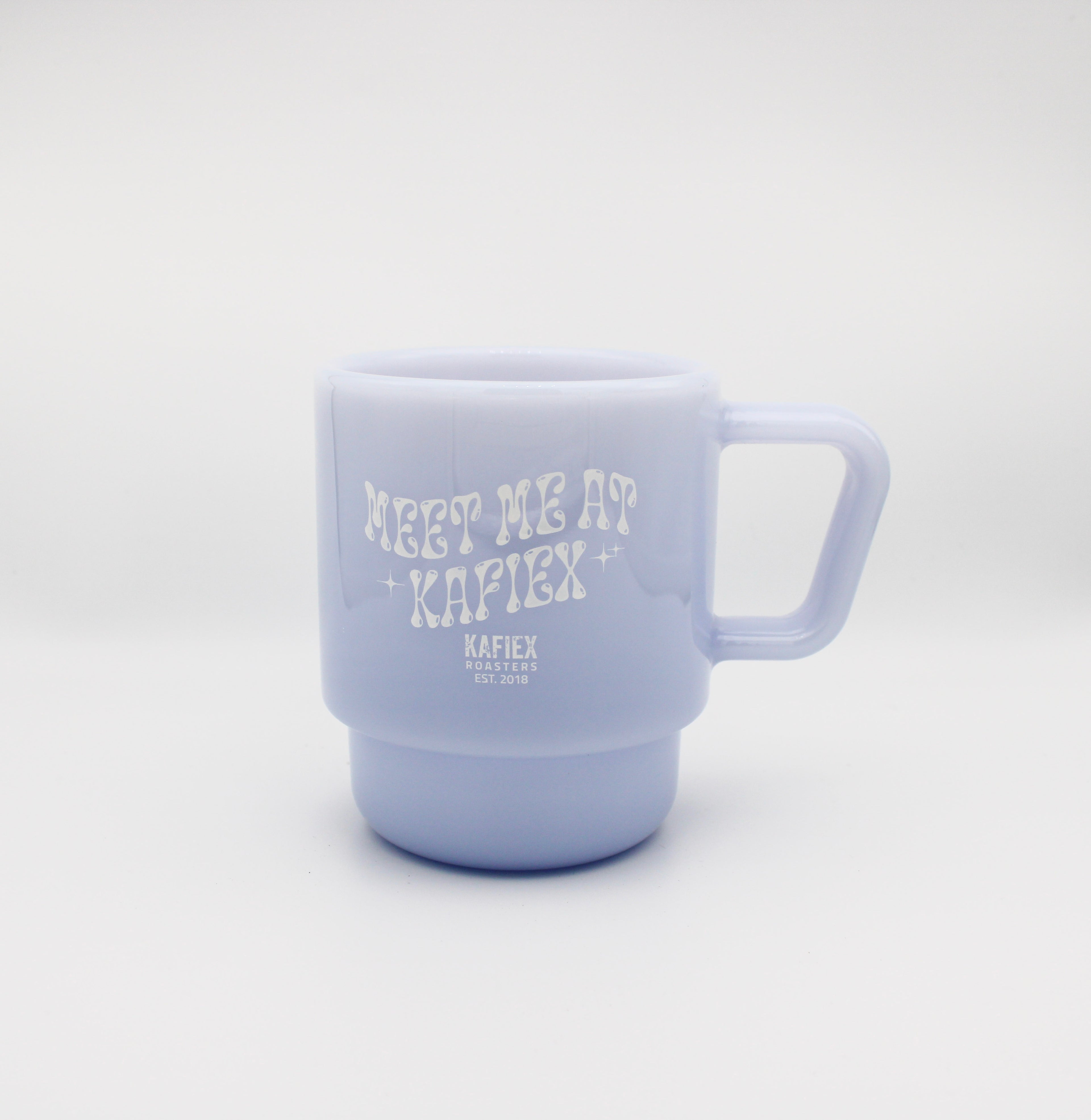 Meet Me at Kafiex – Mist 8 oz Milk Glass Mug
