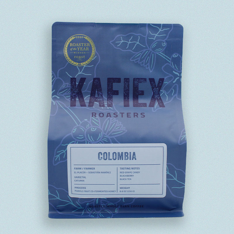 Sebastián Ramírez El Placer Purple Fruits co-fermented honey coffee, Quindío Colombia — red grape and blackberry notes