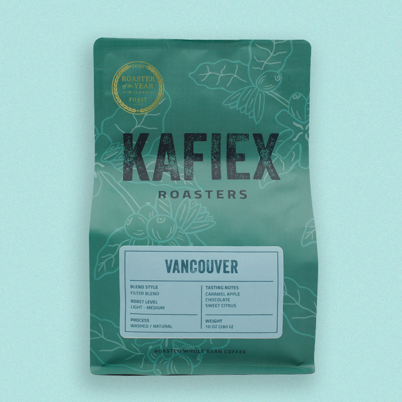 Vancouver Filter Blend light-medium roast coffee, Colombia Pink Bourbon and Ethiopia natural — caramel apple and chocolate notes